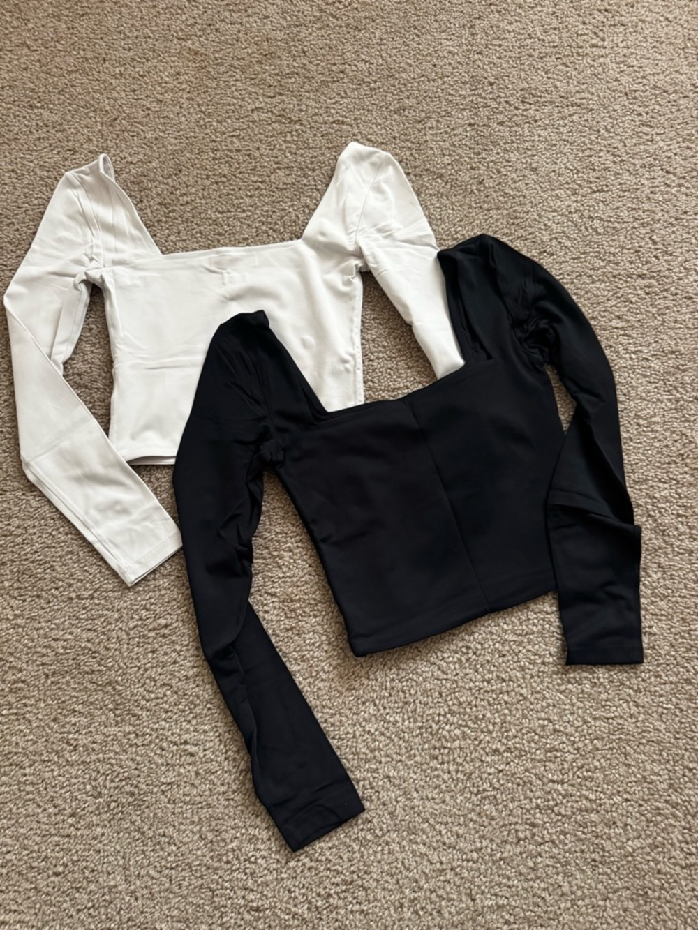Babaton Duo Square-Neck Long Sleeve Tops in Black & White
